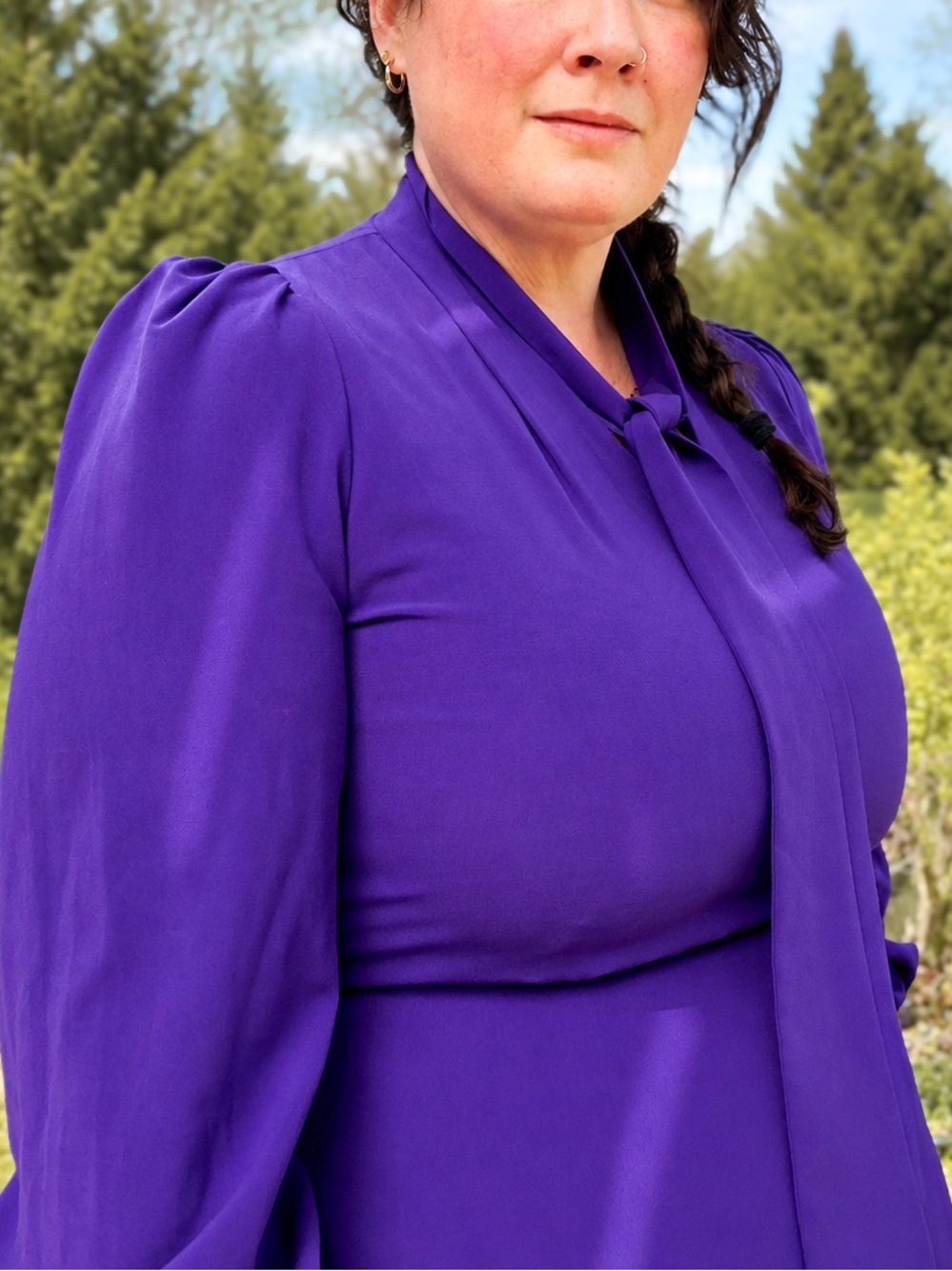 NWT Elie Tahari Eleonora Dress Size 16 Ultraviolet Purple Tie Neck Long Sleeve